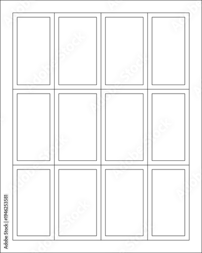 Technical architectural elevation drawing showing grid panel configuration with 12 rectangular sections arranged in 3 rows and 4 columns for paneling or coffered design.