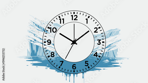 Freezing Time Concept with Clock and Blue Ice vector illustration