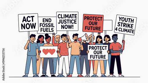 Diverse Group Protesting for Climate Justice vector illustration