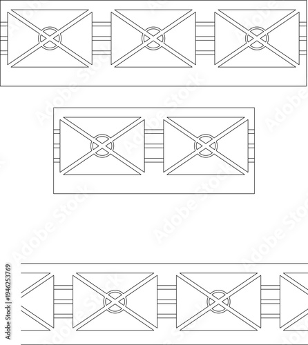 Technical architectural furniture blocks showing theater or auditorium seating arrangements in plan view with X-shaped backrests and connected row configurations.