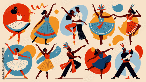 Brazilian Samba Dancers Group Isolated on Beige Background vector illustration