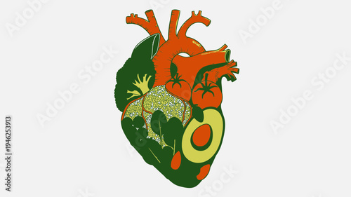 Heart Healthy Food Concept with Vegetables and Fruits vector illustration