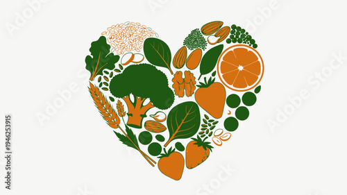 Heart Shape Made of Healthy Food on White Background vector illustration