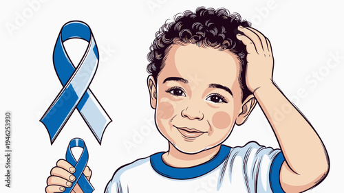 Boy Supporting Childhood Cancer Awareness vector illustration