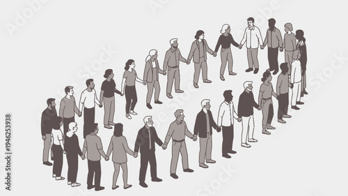 People Standing in a Circle Holding Hands vector illustration