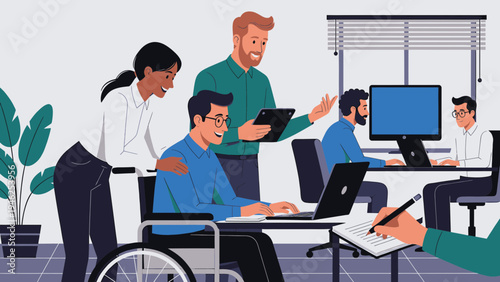 Inclusive Teamwork at the Office vector illustration