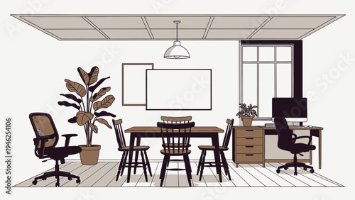 Stylish Workspace Interior with Minimalist Furniture vector illustration