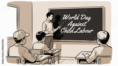 World Day Against Child Labor in Classroom vector illustration