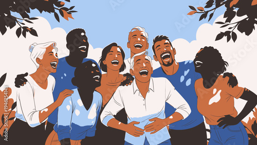 Diverse Group Laughing Together Outdoors vector illustration