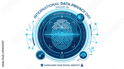 International Data Privacy Day Concept with Fingerprint Scan vector illustration