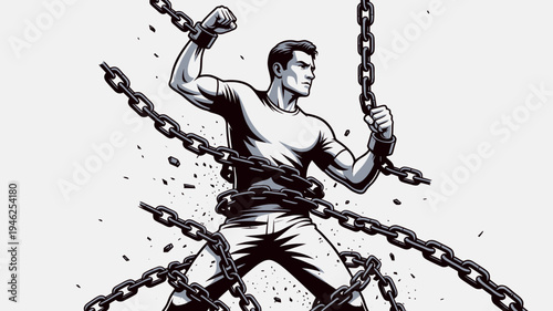 Man Breaking Chains Freedom Concept vector illustration