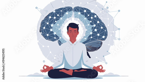 Meditating Man With Brain Connection vector illustration
