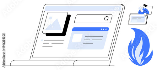 Online search concept. Digital interaction efficient information retrieval via search engines. Online search for browsing, education, data visualization, and content discovery. Perfect