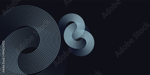 Blue abstract background with glowing circles. Swirl circular lines pattern. Geometric spiral. Twirl element. Modern graphic design. Futuristic technology concept.