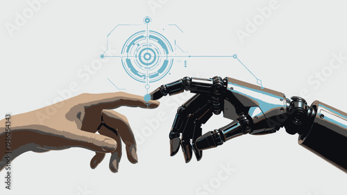 Human and Robot Hand Touching Futuristic Concept vector illustration