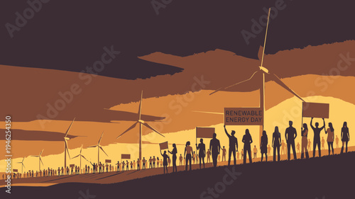 Renewable Energy Protest at Sunset vector illustration