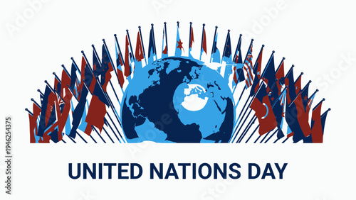 United Nations Day Graphic with Flags and Globe vector illustration