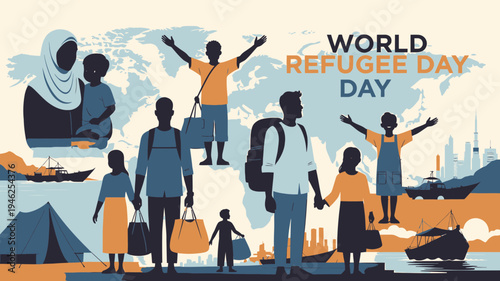 World Refugee Day Design with Silhouette People vector illustration