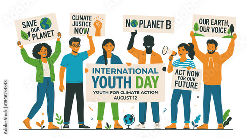 International Youth Day Climate Action Banner vector illustration