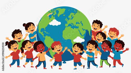 Diverse Children Embracing the World vector illustration