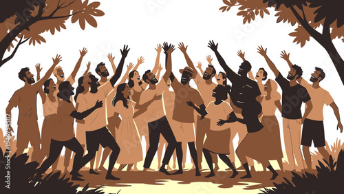 Crowd Reaching Upwards Towards the Sky vector illustration