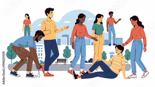 People Interacting in a Park vector illustration