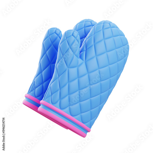 Εκτύπωση καμβά Pair of quilted oven mitt gloves isolated on white background kitchen protection concept in soft 3d cartoon style illustration