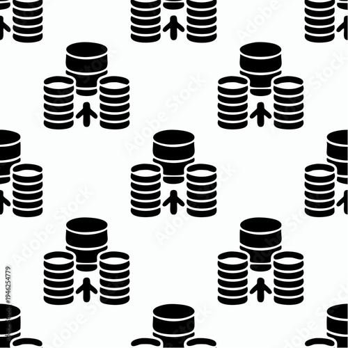 black and white seamless pattern of stacked coins with arrows