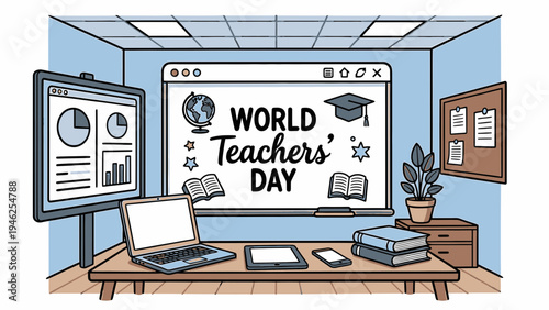 World Teachers' Day School Room Scene vector illustration