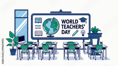 World Teachers' Day Classroom Scene vector
