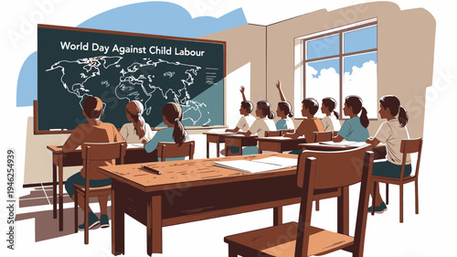World Day Against Child Labor in Classroom vector