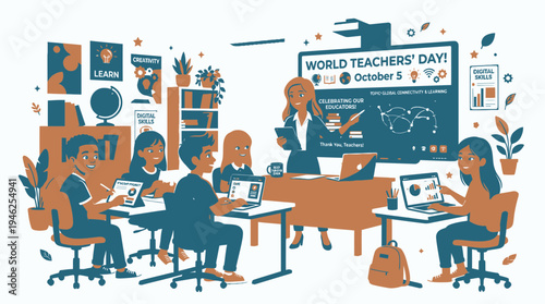 World Teachers' Day Classroom Scene vector
