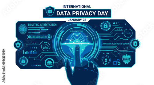 International Data Privacy Day Concept With Fingerprint and Lock vector illustration