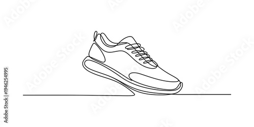 Minimalist one line art drawing of a stylish running shoe or sneaker for athletic fashion design. Vector, illustration