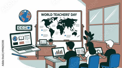 World Teacher's Day Classroom Illustration vector illustration