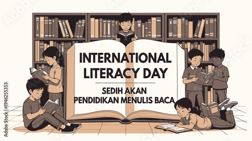 International Literacy Day Book Reading vector
