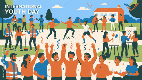 International Youth Day Celebration with Diverse Activities vector