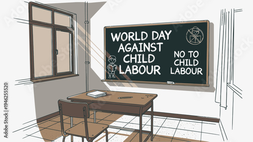 World Day Against Child Labour Concept Sketch vector