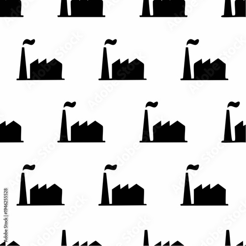 black silhouette factory building seamless pattern design