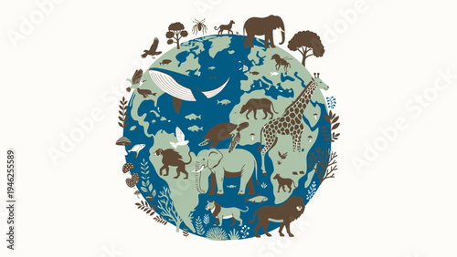 Planet Earth Surrounded by Animals vector