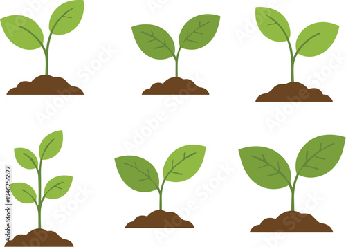 Collection of green plant sprouts growing in fertile soil representing nature conservation ecology sustainability and agricultural development isolated vector