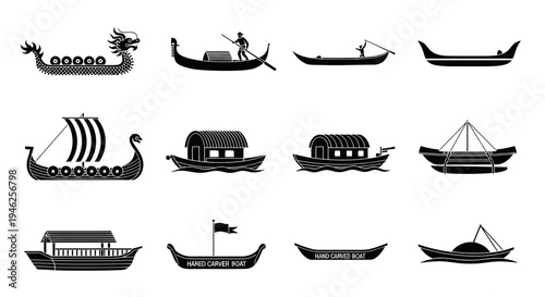 Transportation  Travel: Diverse Boat and Ship Solid Glyph Icons Collection
