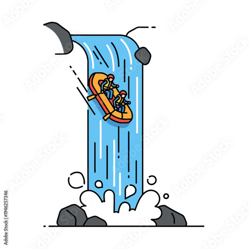 Rafting Adventure: Extreme Activity Descending Waterfall