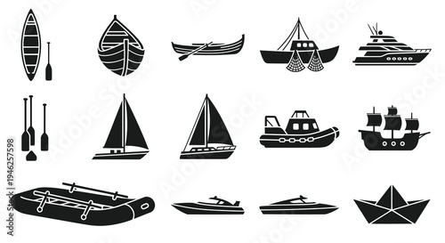 Nautical Boats and Watercraft Glyph Icons Set