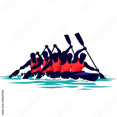 Team Kayaking Race Silhouette