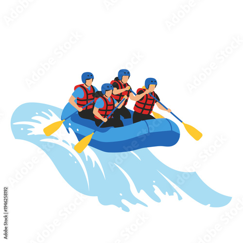 Team Rafting Adventure on Raging River Waves, Extreme Water Sport