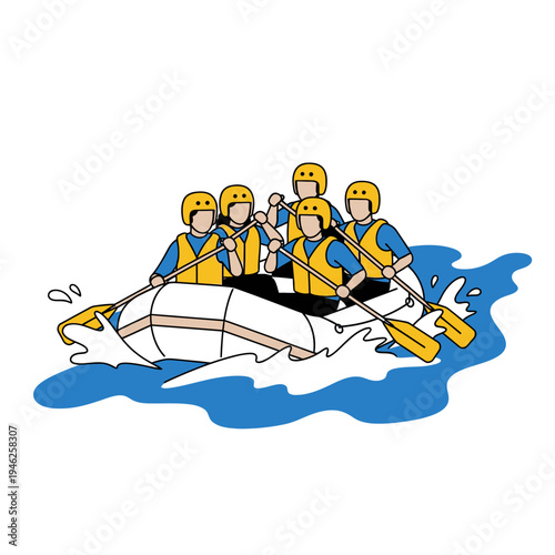 Teamwork Rafting Adventure: Group Paddling White Water River