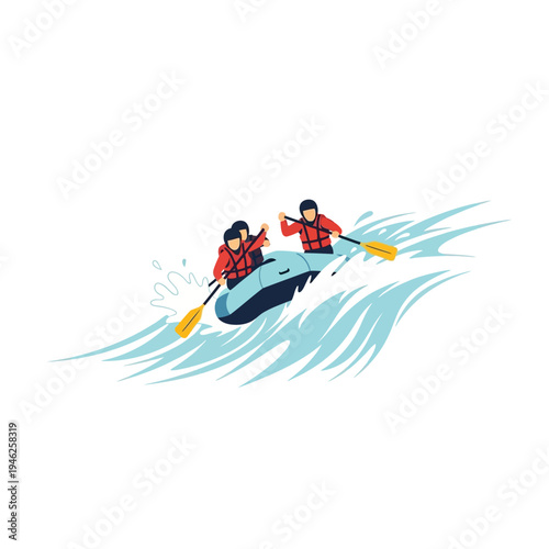 Three people white water rafting on a river, adventure, extreme sport, active lifestyle