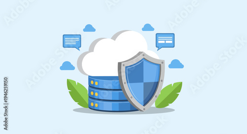 Cloud database security shield protection concept illustration.