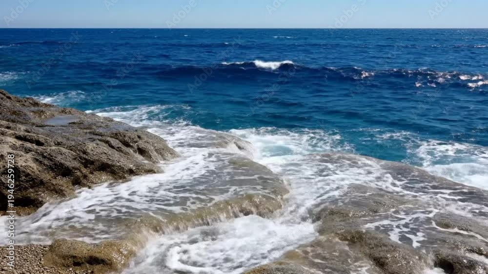 custom made wallpaper toronto digitalWaves crashing onto the rocky shoreline of a tranquil ocean under a clear blue sky on a bright sunny day